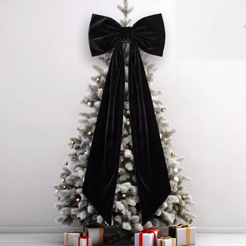Large Black Velvet Halloween Bow for Doors & Decor - Gothic Style, 47x16 Inches (Variation: Black / Christmas Style)