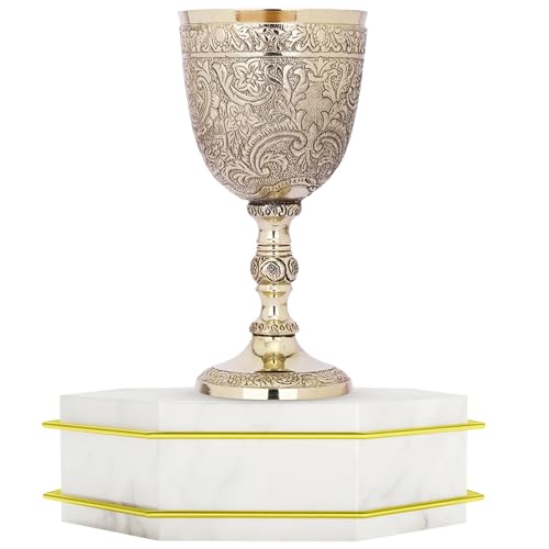 Brass Goblet - Medieval-Style Gold Embossed Chalice for Ceremonial Use, Wine & Gifts - 7 oz / 210 ml - Brass Goblet