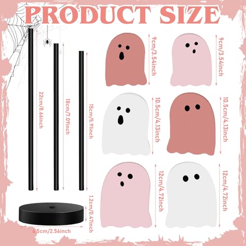 Pink Ghost Halloween Wooden Signs Set - Cute Spooky Tiered Tray Decor, 6 Pieces