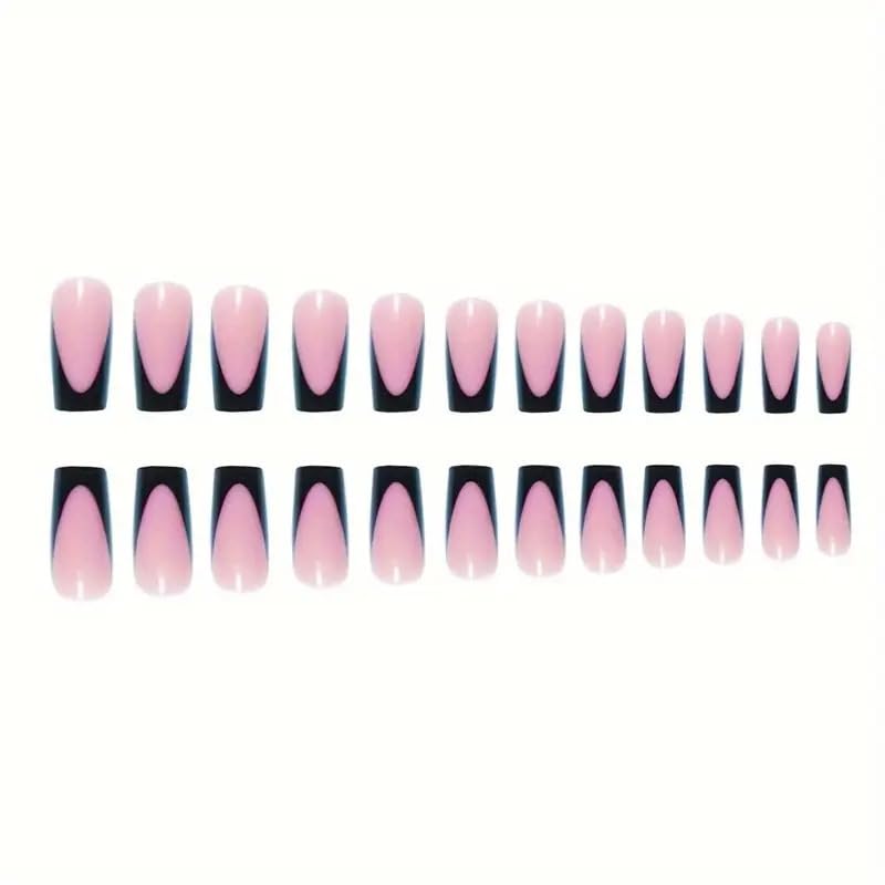 Black French Tip Press On Nails & Toenails Set - Medium Square Fake Nails for Women