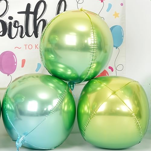 22 Inch Gradient Green Round Foil Balloons - Set of 6 for Party Decor