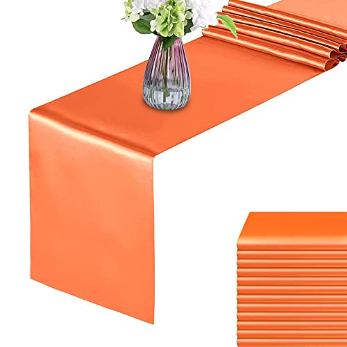 12-Pack Orange Satin Table Runners - Fall Wedding Party Decor 12x108 Inches - Scalloped Edges