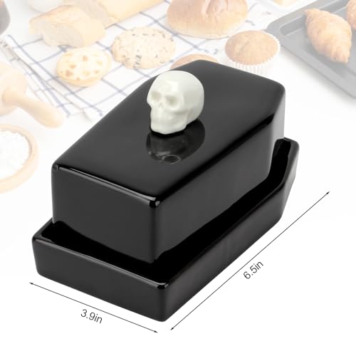 Gothic Skull Ceramic Butter Dish with Lid - Halloween & Horror Decor