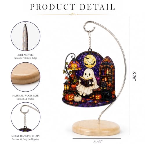 Ghost Reading Halloween Desk Ornament - Spooky Cute Ghost Decor with Stand, Indoor Holiday Gift