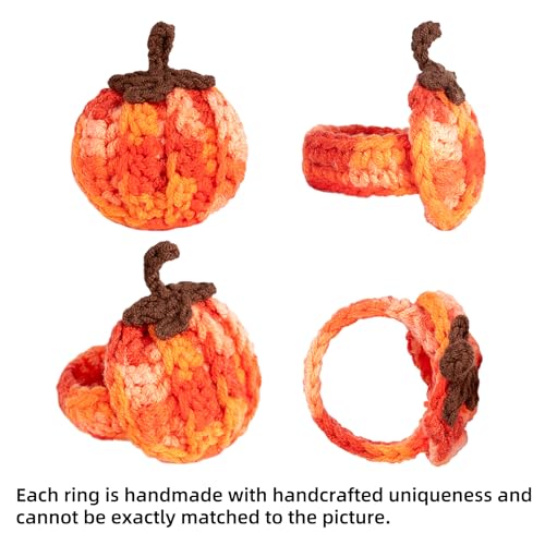 Gradient Pumpkin Napkin Rings Set of 4 Fall Thanksgiving Halloween Handcrafted Crochet Table Decor