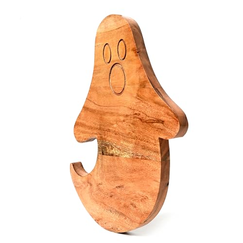 Ghost-Shaped Wooden Halloween Cutting Board 14x10 Inches - Spooky Kitchen Decor & Serving Platter