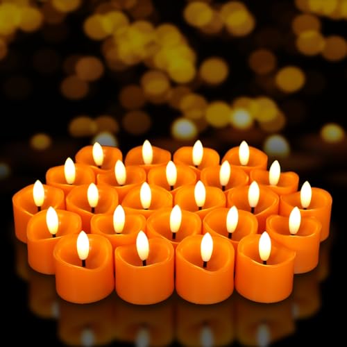 24 Pack Orange Flameless LED Tea Lights Candles - Battery Operated, Long-Lasting, Safe for Decorations