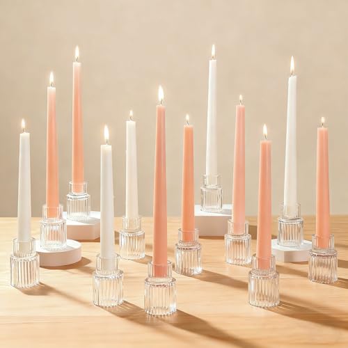 Clear Glass Taper Candle Holders - Set of 12 for Christmas Centerpieces - Variation: Clear