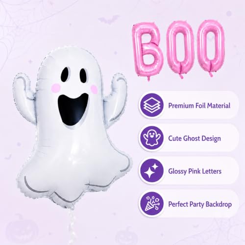 Halloween Balloon Kit with Pink Boo & Ghost Foil Balloons - Reusable Party Decorations