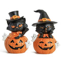Halloween Black Cat Pumpkin Decor Set of 2 - Spooky Fall Home Party Decorations - Black & Orange