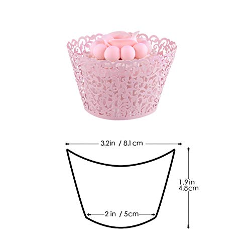 Pearl Lace Filigree Wedding Cupcake Toppers - Pink, 50 pcs
