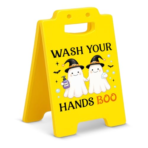 Halloween Decor Funny Ghost Wash Your Hands Sign - Boo Bathroom Sign, Color B