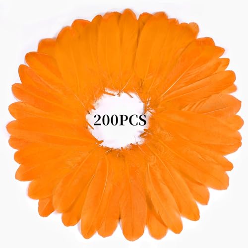 Orange Goose Feathers for Crafts - 200pcs, 5-7 inch DIY Decoration