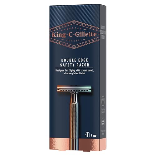King C. Gillette Double Edge Safety Razor for Men, 5 Platinum Coated Double Edge Razor Blades, Gifts for Men