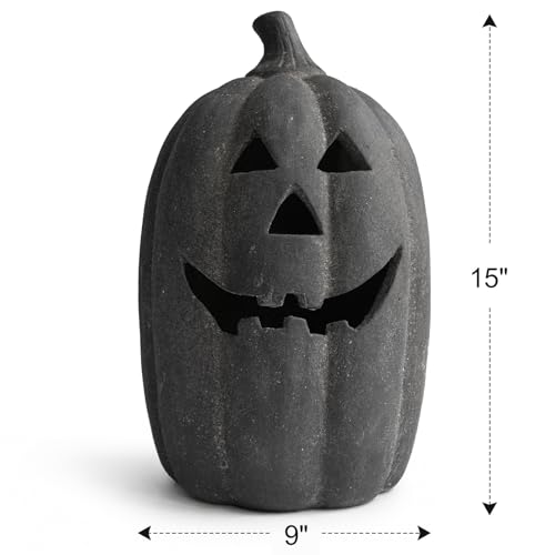 Black Handmade Terracotta Jack O Lantern Halloween Decoration - Large 9x15