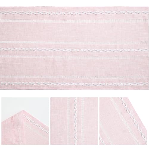 Pink Rustic Cotton Linen Table Runner - 13x72 Inch Seasonal Embroidered Home Decor