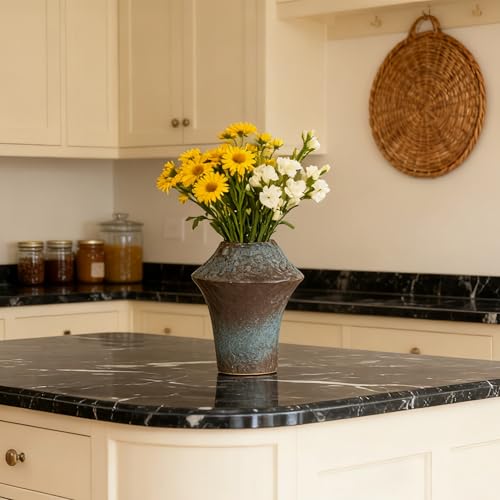 Large Ceramic Flower Vase 6.3 Inch Weathered Terracotta Decorative Vase - Rust-Blue