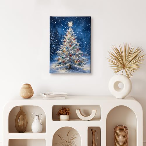 Christmas Tree Wall Art Canvas Painting 11x14 Framed Holiday Decor Variation of Tree 2