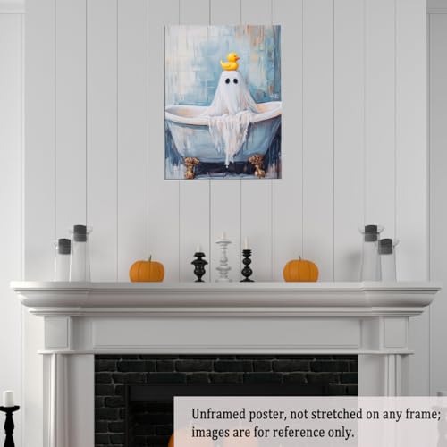 Unframed Halloween Ghost Wall Art with Rubber Ducky - Bathroom Decor 16x20in Variation of THIS listing