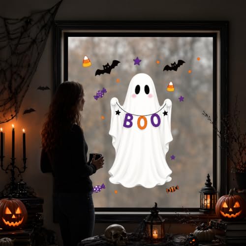 Ghost Halloween Static Window Clings - Reusable Indoor Decorations, 9 Pcs