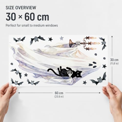 Halloween Ghost Window Clings Set - Large Static Stickers for Windows, Mirrors & Glass Doors - Variation: Halloween Style 14