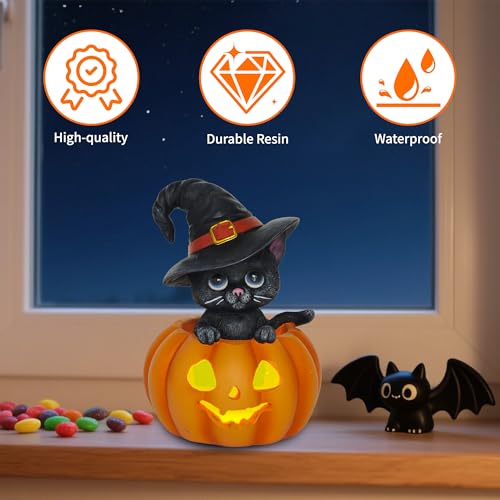 Halloween Cat in Pumpkin Decor - Female Witch Hat Indoor Ornament - Cat Lovers Gift - Variation of THIS listing