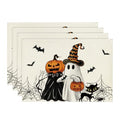 Ghost Spider Web Halloween Placemats Set of 4 - 12x18 Inch Rectangular Black Beige