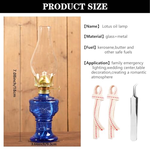 Dark Blue Kerosene Oil Lamp with Wicks & Tweezers - Vintage Indoor Lighting