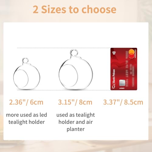 12-Pack Hanging Glass Tea Light Candle Holders with Jute Twine - 2.36 Inch Diameter Globe Ornaments for Weddings Christmas Halloween Parties
