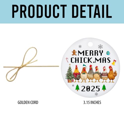 Ceramic Chicken Christmas Ornament - Farmhouse Holiday Decor, Housewarming Gift