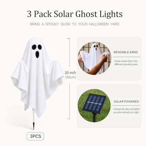 Outdoor Solar Ghost Lights 3-Pack - Halloween Pathway Yard Decor