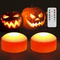 2 Pack Halloween LED Pumpkin Lights with Remote & Timer - Flickering Jack-O-Lantern Candles