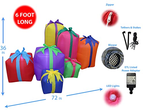 6 Ft Inflatable Christmas Scene with LED Lights, Gift Boxes, Snowman & Penguins