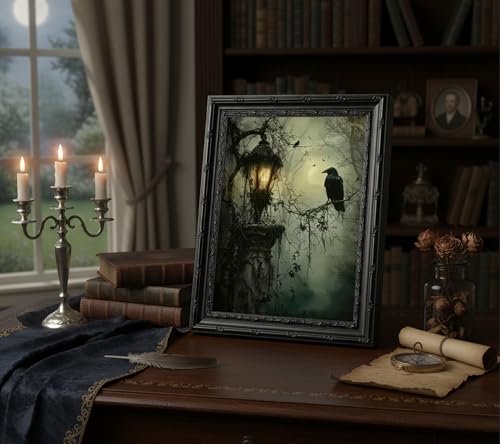 Black Raven Wall Art with Frame - Gothic Dark Academia Canvas Poster - 16x12in