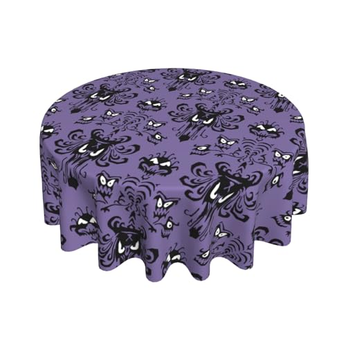 Purple Halloween Round Tablecloth 70 Inch - Haunted Mansion Ghost Decor