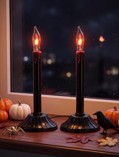 Black 2-Pack Halloween Window Candles with Flickering Flame Bulbs - Spooky Decor