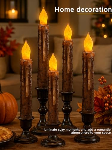 6.5-Inch Real Wax Hand Dipped Primitive Candles with Timer & Drip Effect