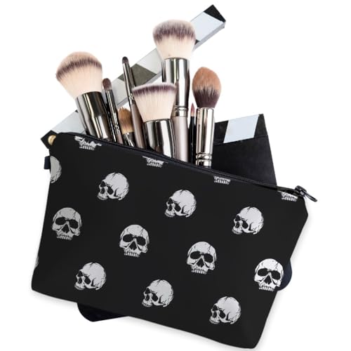 Skull Pattern Small Makeup Bag for Women - Water-Resistant Cosmetic Organizer