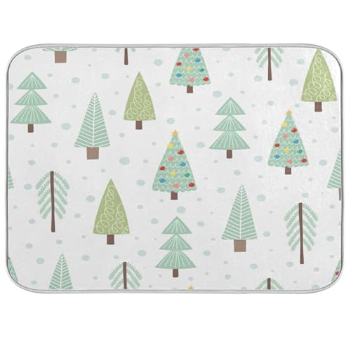 Christmas Trees Dish Drying Mat 16x18 Inches - Kitchen Counter Protector & Absorbent Polyester
