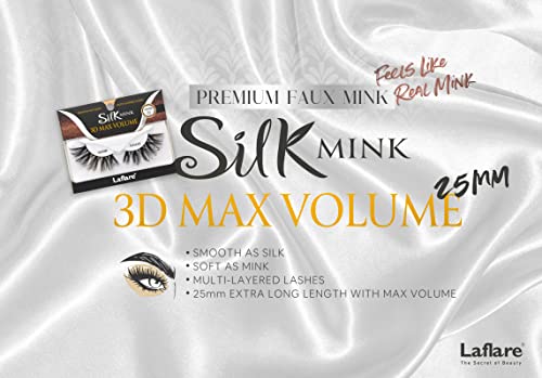 Laflare 3D Silk Mink Max Volume False Eyelashes - Extra Long 25mm, Wispy Cat Eye Style, Variation of LFMS-MS11