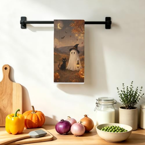 Ghost Cat Halloween Kitchen Towels - Pumpkin Hand Towels - Multi 1670