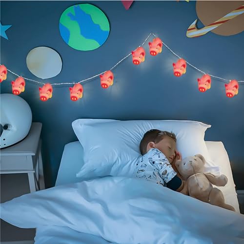 Pink Pig String Lights 3m/20 LEDs Battery Powered Night Mood Light with Timer - Cute Animal Decor