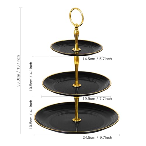 Black Gold 3-Tier Cupcake Stand Plastic Dessert Display for Parties