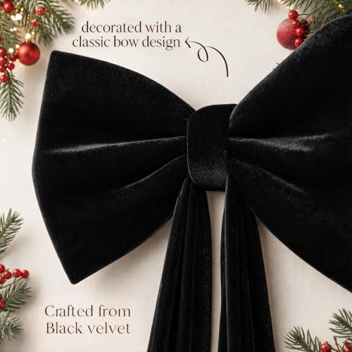 Black Velvet Christmas Bow Tree Topper - 24x71 Inch Giant Holiday Decor