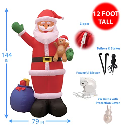 12 Ft Tall Inflatable Santa Claus Christmas Yard Decoration with Lights
