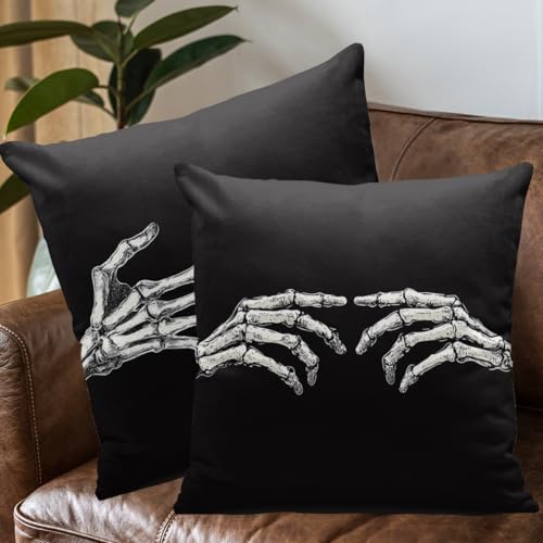 Skeleton Hands Pillow Covers Set of 4 - 18x18 Inch Halloween Gothic Decor