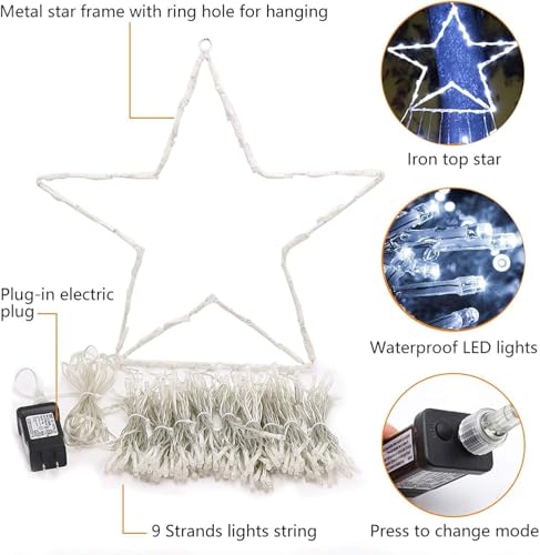 Christmas Star String Lights 320 LED 9x12Ft Outdoor Fairy Lights with 8 Modes - White Star Variation