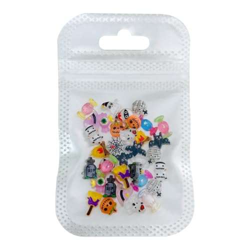 Pink Halloween Nail Charms Set - 100pcs Cute 3D Pumpkin, Ghost & Web Designs