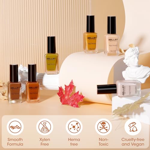GELLEN Maple Leaf Brown Nail Polish - Fall Winter Long-Lasting, No Lamp Needed, HEMA Free, Variation: Brown-Maple Brown