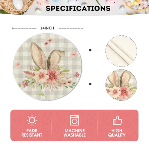 14-Inch Bunny Rabbit Ears Placemat Set of 4 - Buffalo Plaid Spring Table Decor